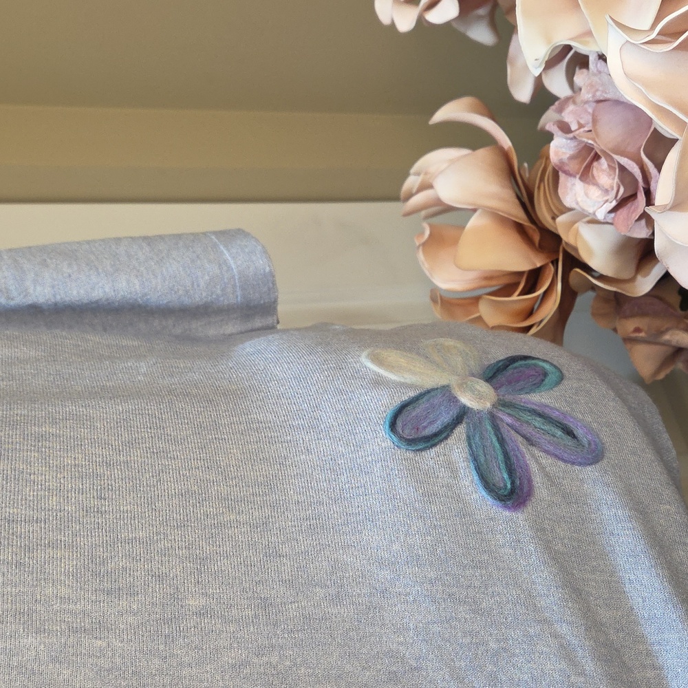 Nwt 1x Elegant Women's Sweater with Floral Accents Light Blue 34 Sleeve - Picture 13 of 14